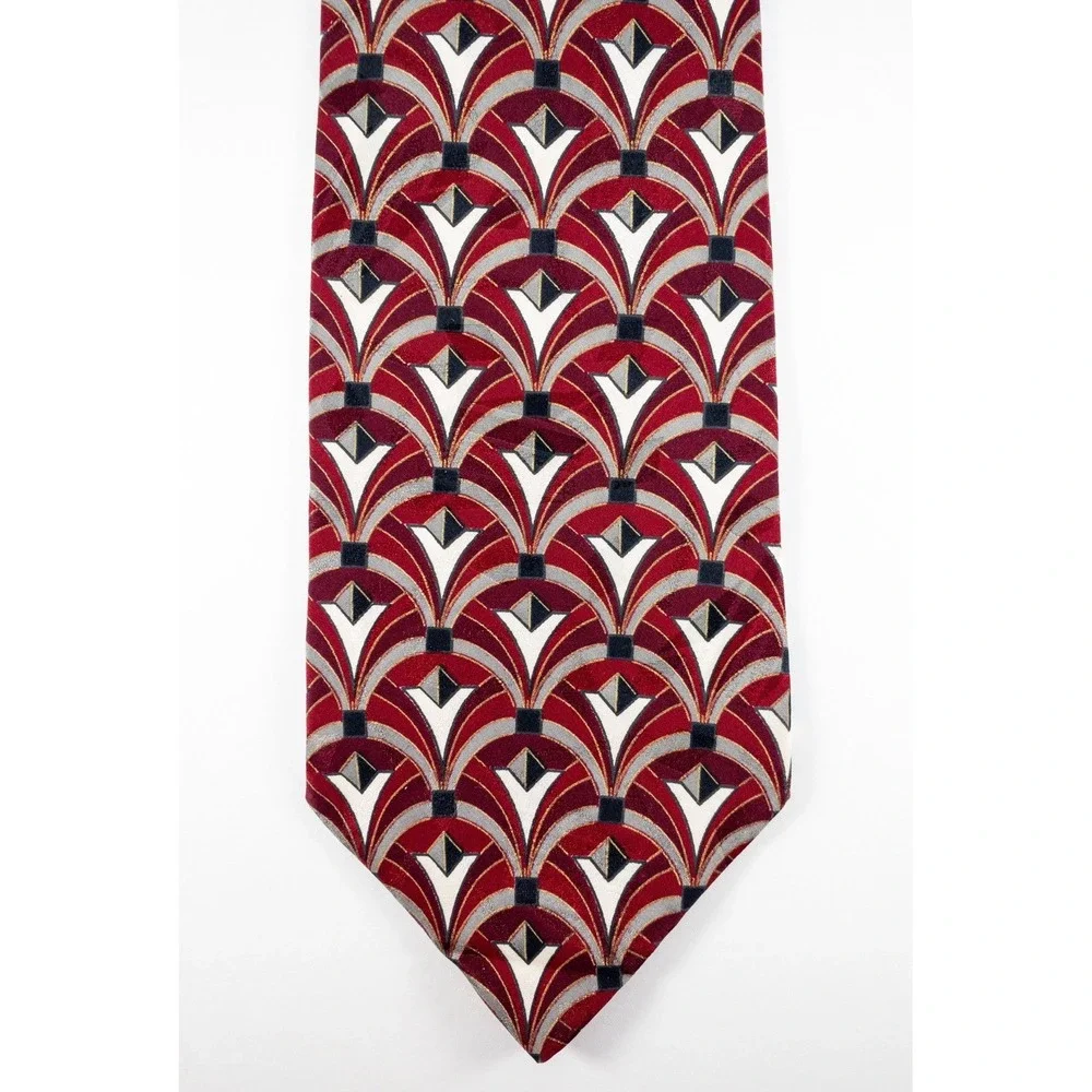 Vintage Zylos George Machado Art Deco Inspired Repeating Fan Mosaic Tie, Silk